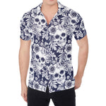 White Blue Skull Floral Pattern Print Men's Shirt