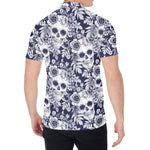 White Blue Skull Floral Pattern Print Men's Shirt