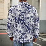 White Blue Skull Floral Pattern Print Men's Shirt Jacket