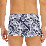 White Blue Skull Floral Pattern Print Men's Short Boxer Briefs