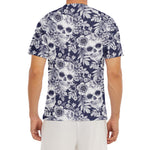 White Blue Skull Floral Pattern Print Men's Short Sleeve Rash Guard
