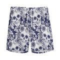 White Blue Skull Floral Pattern Print Men's Athletic Shorts