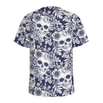 White Blue Skull Floral Pattern Print Men's Sports T-Shirt