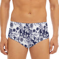 White Blue Skull Floral Pattern Print Men's Triangle Swim Briefs