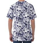 White Blue Skull Floral Pattern Print Men's Velvet T-Shirt