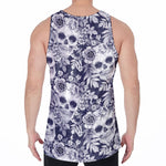 White Blue Skull Floral Pattern Print Men's Velvet Tank Top