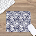 White Blue Skull Floral Pattern Print Mouse Pad