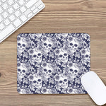 White Blue Skull Floral Pattern Print Mouse Pad