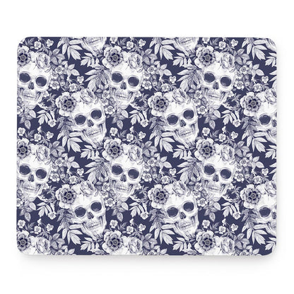 White Blue Skull Floral Pattern Print Mouse Pad