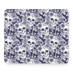 White Blue Skull Floral Pattern Print Mouse Pad