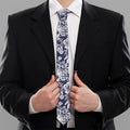 White Blue Skull Floral Pattern Print Necktie