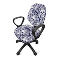 White Blue Skull Floral Pattern Print Office Chair Cover