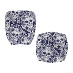 White Blue Skull Floral Pattern Print Office Chair Cover