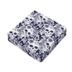 White Blue Skull Floral Pattern Print Outdoor Seat Cushion Cover