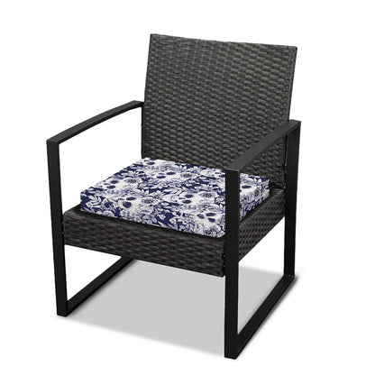 White Blue Skull Floral Pattern Print Outdoor Seat Cushion Cover
