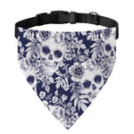 White Blue Skull Floral Pattern Print Over The Collar Dog Bandana