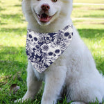 White Blue Skull Floral Pattern Print Over The Collar Dog Bandana