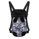 White Blue Skull Floral Pattern Print Pet Carrier Backpack