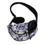 White Blue Skull Floral Pattern Print Pet Sling Carrier