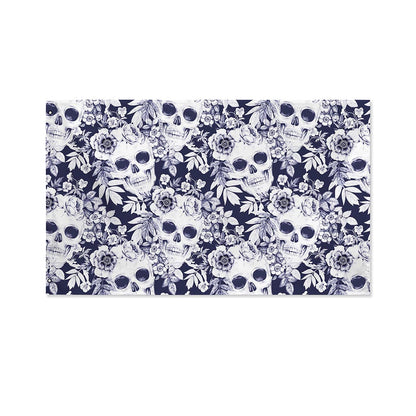 White Blue Skull Floral Pattern Print Polyester Flag