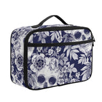 White Blue Skull Floral Pattern Print Portable Lunch Bag
