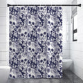 White Blue Skull Floral Pattern Print Premium Shower Curtain