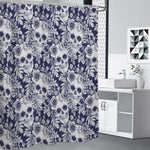 White Blue Skull Floral Pattern Print Premium Shower Curtain