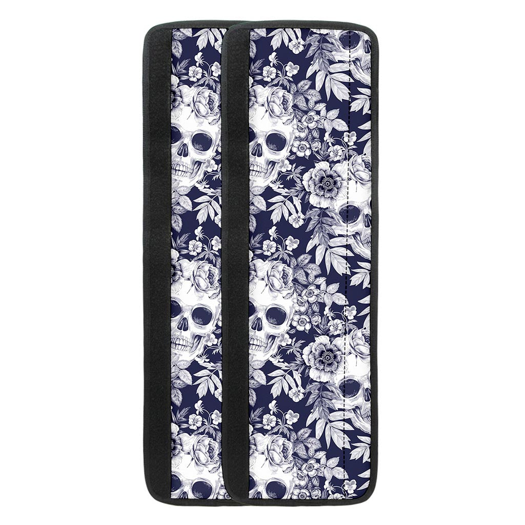 White Blue Skull Floral Pattern Print Refrigerator Handle Covers