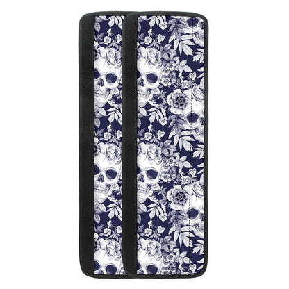 White Blue Skull Floral Pattern Print Refrigerator Handle Covers