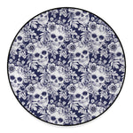 White Blue Skull Floral Pattern Print Round Floor Mat