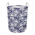 White Blue Skull Floral Pattern Print Round Laundry Basket
