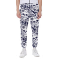 White Blue Skull Floral Pattern Print Joggers