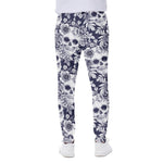 White Blue Skull Floral Pattern Print Scuba Joggers