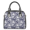 White Blue Skull Floral Pattern Print Shoulder Handbag