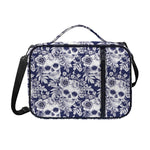 White Blue Skull Floral Pattern Print Shoulder Strap Bible Bag
