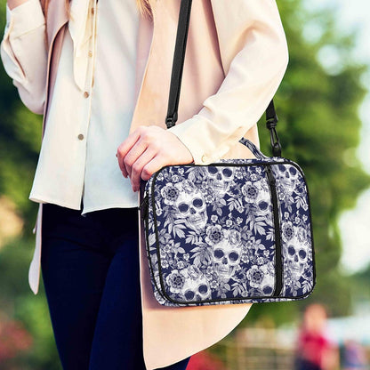 White Blue Skull Floral Pattern Print Shoulder Strap Bible Bag