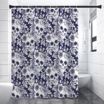 White Blue Skull Floral Pattern Print Shower Curtain