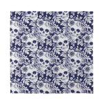 White Blue Skull Floral Pattern Print Silk Bandana
