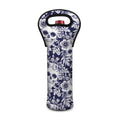 White Blue Skull Floral Pattern Print Single Neoprene Wine Tote
