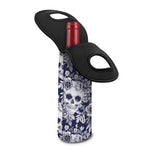 White Blue Skull Floral Pattern Print Single Neoprene Wine Tote