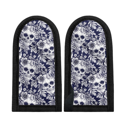 White Blue Skull Floral Pattern Print Skillet Handle Cover