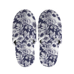 White Blue Skull Floral Pattern Print Slippers