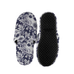White Blue Skull Floral Pattern Print Slippers