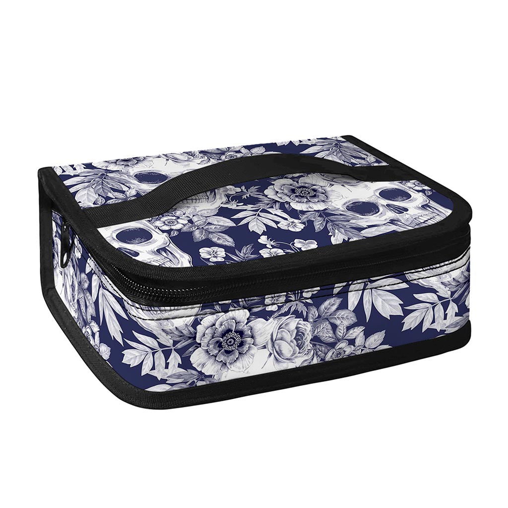 White Blue Skull Floral Pattern Print Small Lunch Bag