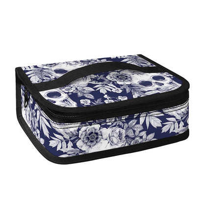 White Blue Skull Floral Pattern Print Small Lunch Bag