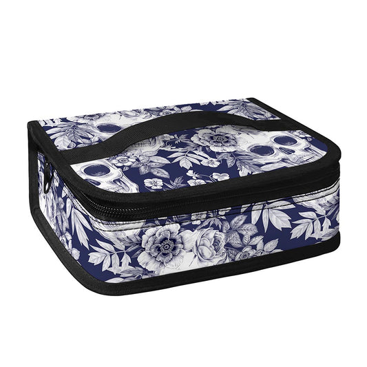White Blue Skull Floral Pattern Print Small Lunch Bag