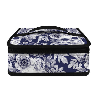 White Blue Skull Floral Pattern Print Small Lunch Bag