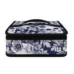 White Blue Skull Floral Pattern Print Small Lunch Bag