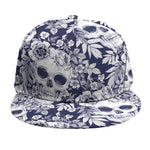 White Blue Skull Floral Pattern Print Snapback Cap