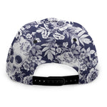 White Blue Skull Floral Pattern Print Snapback Cap
